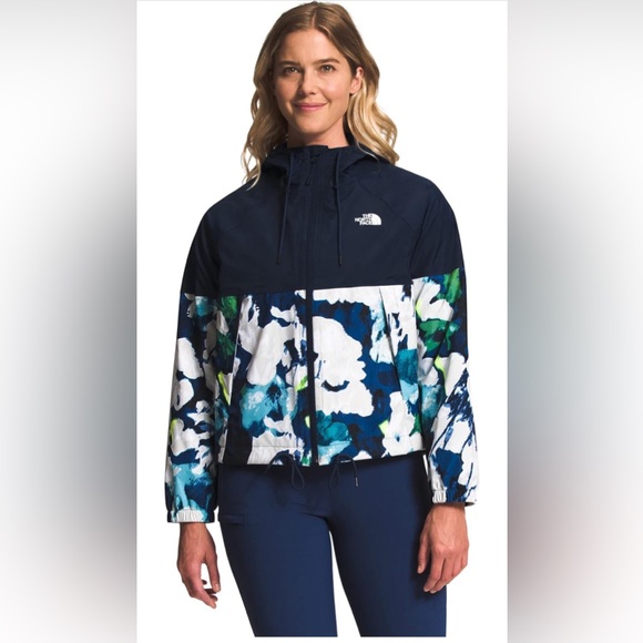 THE NORTH FACE Womans Antora Rain Hoodie Summit Navy Summit Navy Abstract Floral - Picture 1 of 9